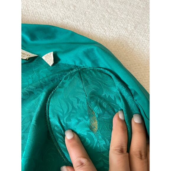 VTG Victoria Secret Gold Label Robe Women's Emerald Green L Floral Satin Fairy - Picture 9 of 16